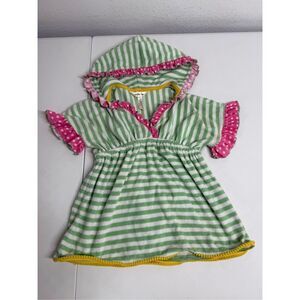 Matilda Jane Terry Cloth Swim Cover Up Girl’s Size 4-6 Green White Striped